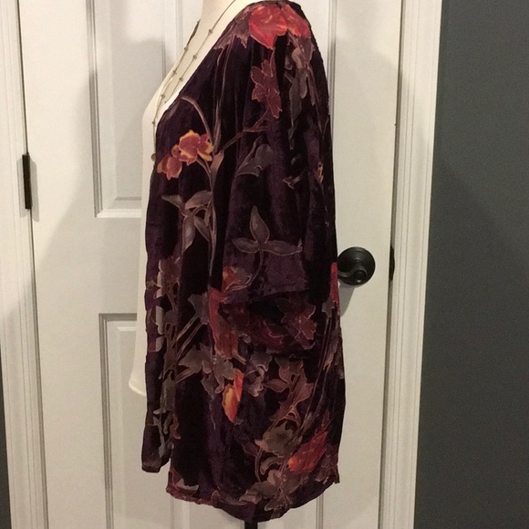 Plum Velvet Floral Kimono - Picture 3 of 8